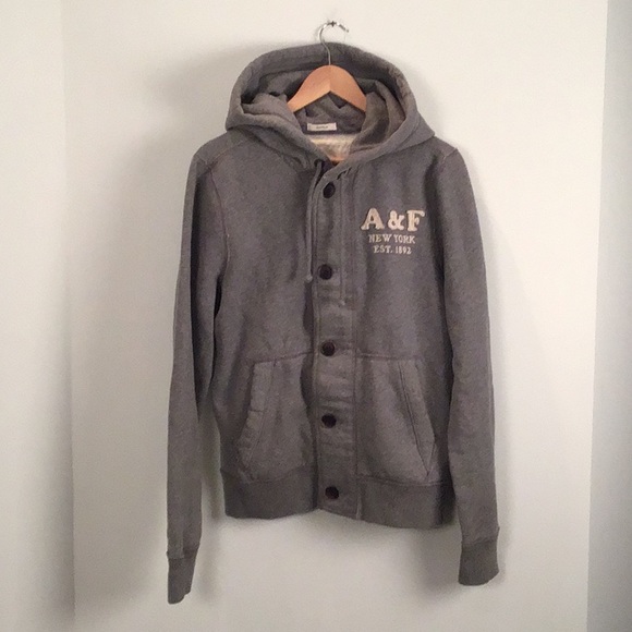 Abercrombie & Fitch large muscle fit cardigan hoodie. Grey color. - Picture 1 of 5